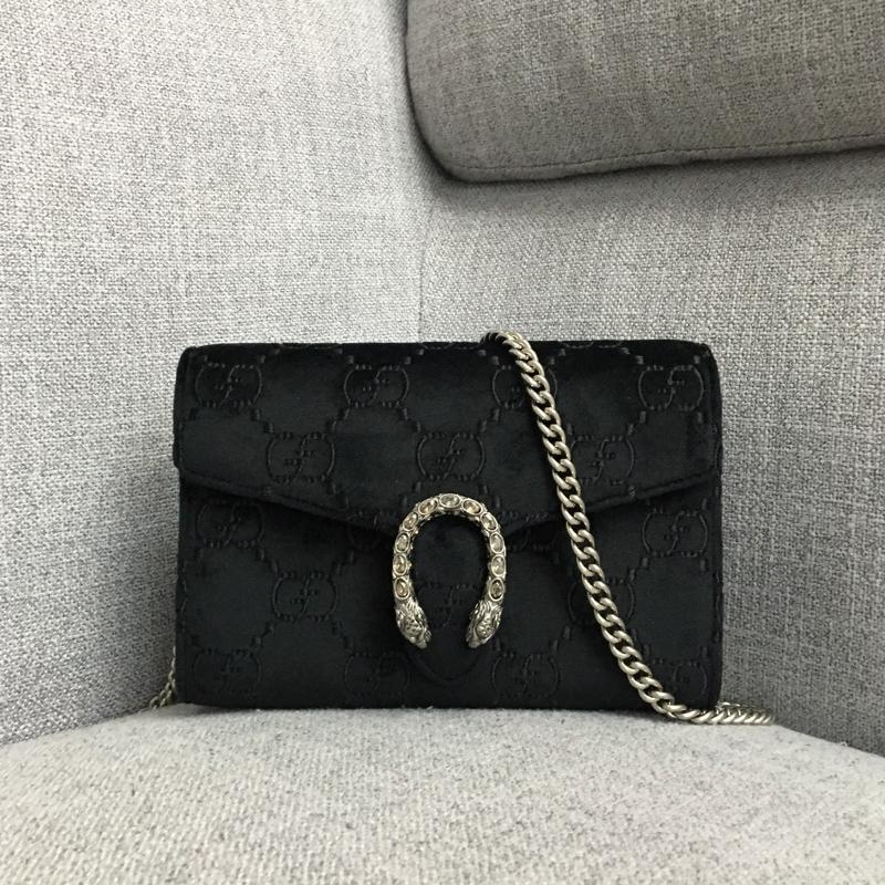 Gucci Chain Shoulder Bag 401231 Velvet Print Black